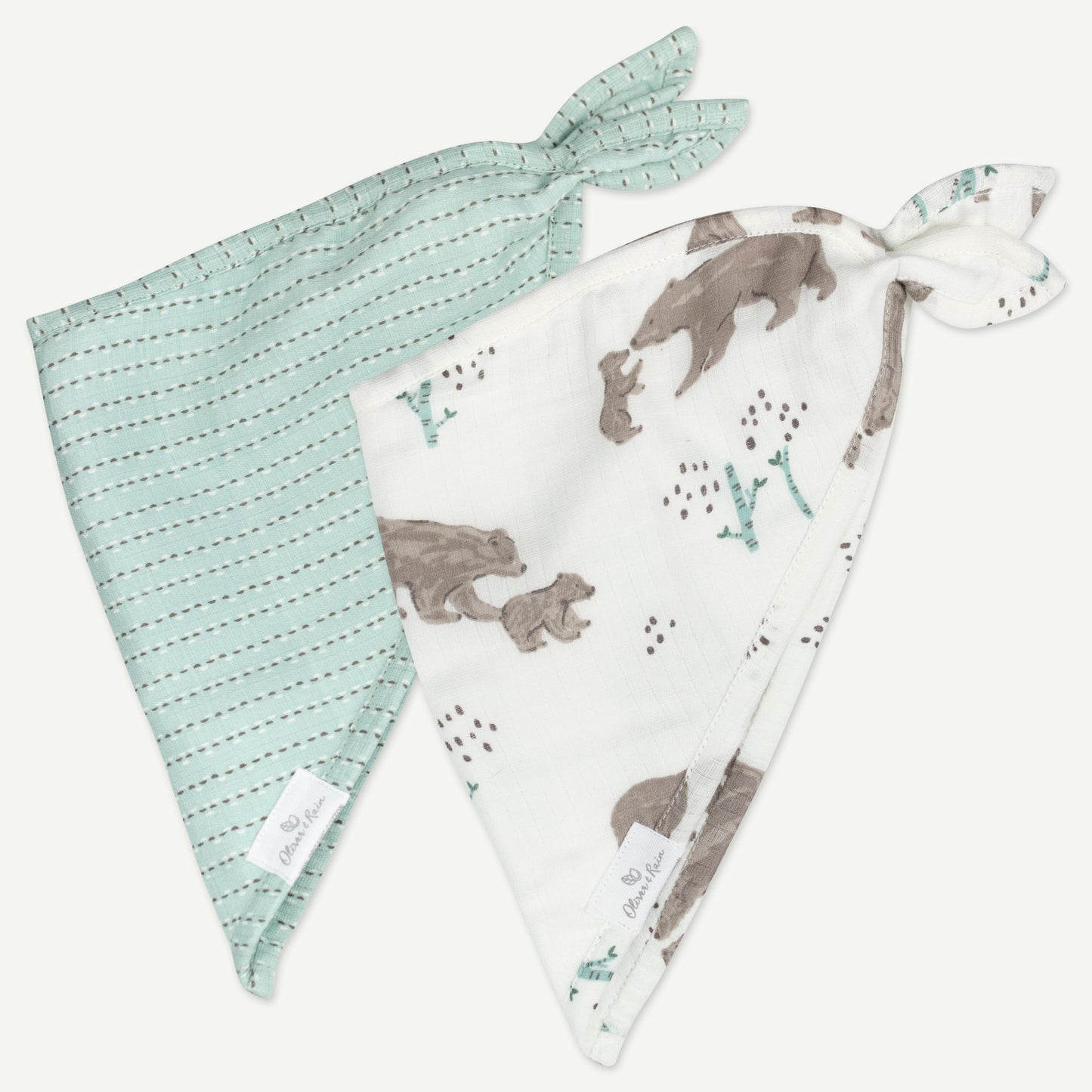 Watercolor Bear Print 2-Pack Bandana Bib