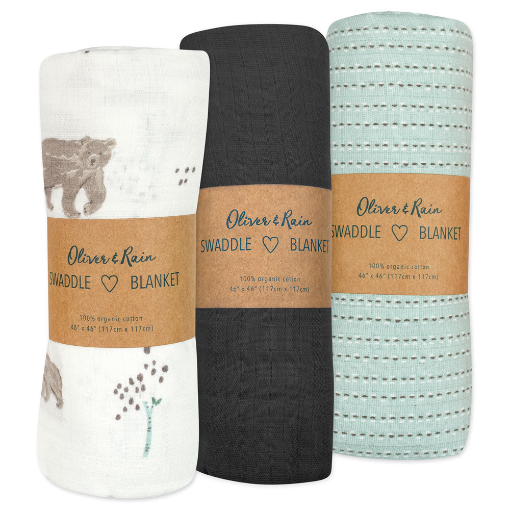 Watercolor Bear 3-Pack Swaddle