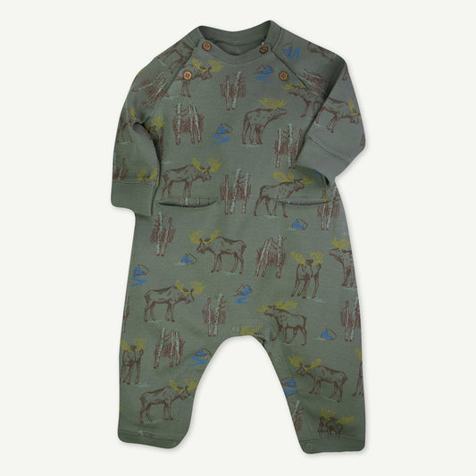 Green Moose Print Coverall