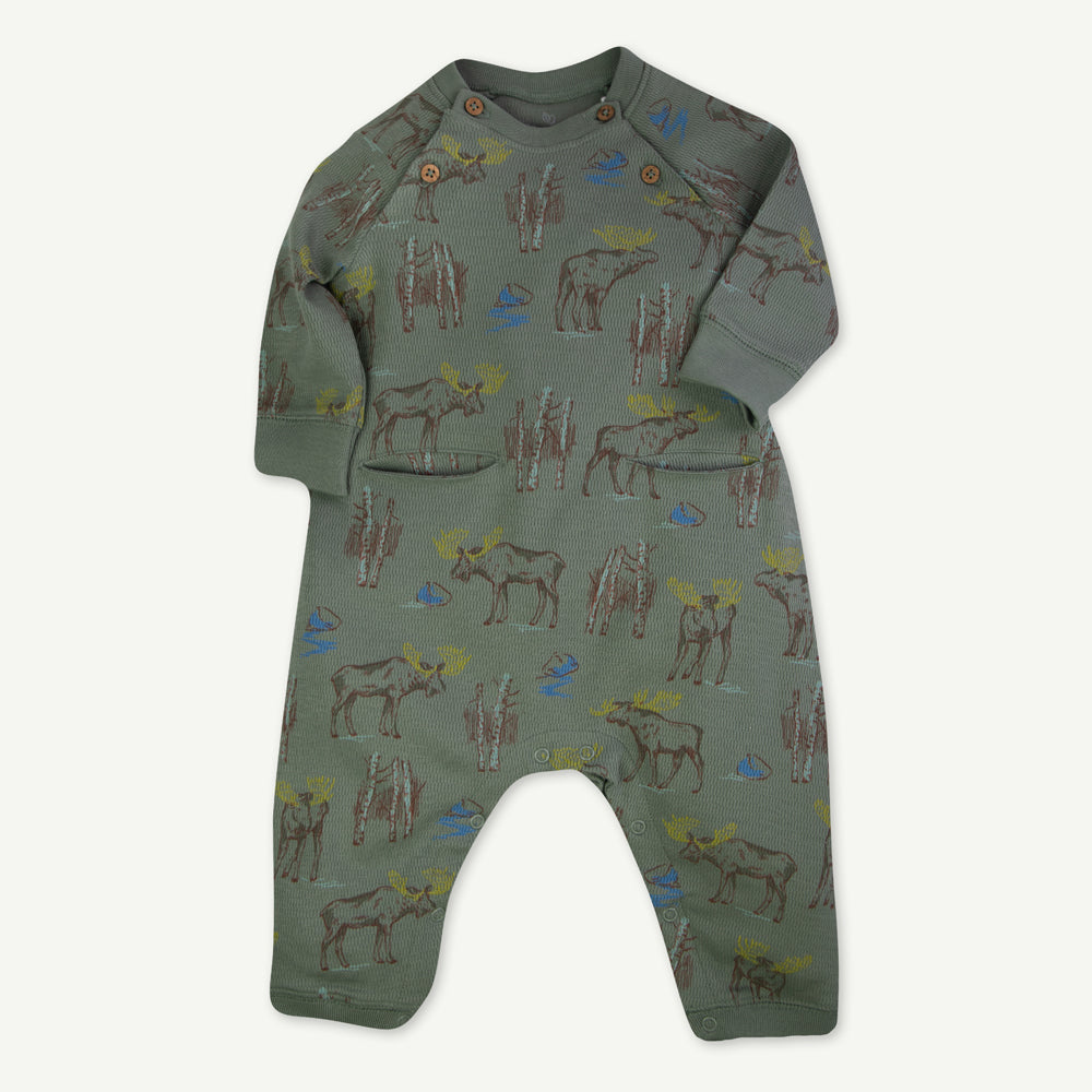 Green Moose Print Coverall