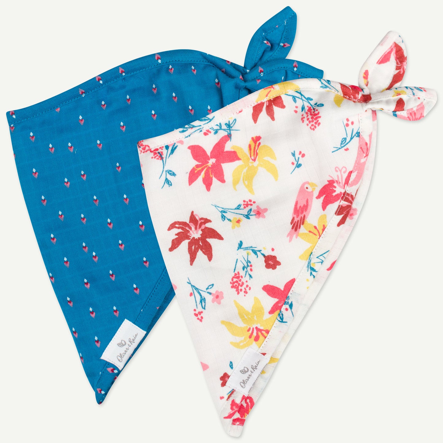 2-Pack Bird & Lily Print Bandana Bib