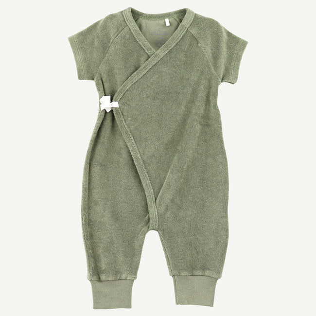 Baby Terry Cloth Long Sleeve Checkered Romper (3-24M) - Sage Green 1-2y(3)