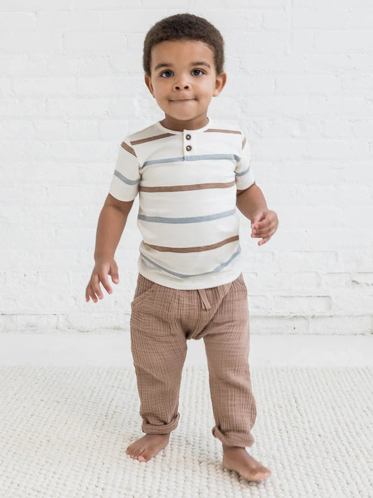 Colored Organics - Organic Baby & Kids Reef Henley Crew Neck Tee - Rye Stripe
