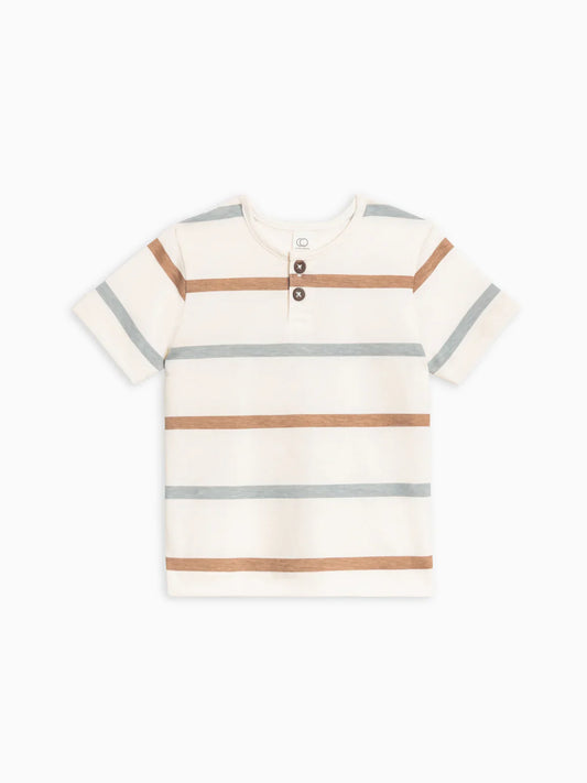 Colored Organics - Organic Baby & Kids Reef Henley Crew Neck Tee - Rye Stripe