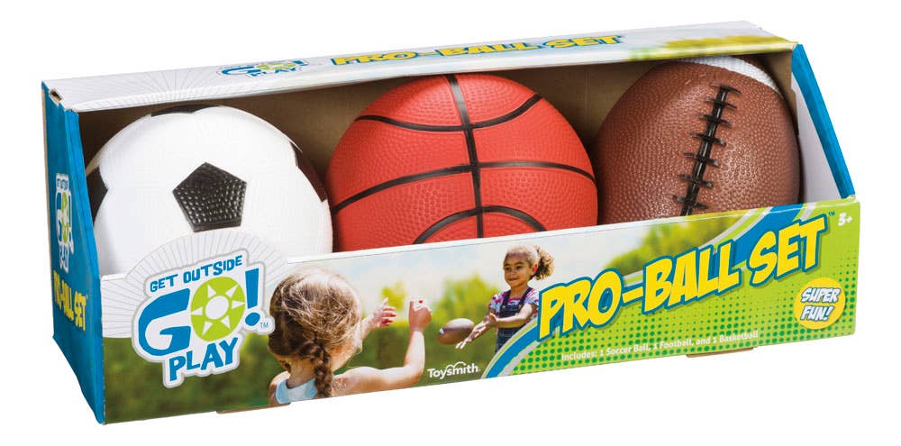 Toysmith - GO! Pro-Ball Set 5" Soccer Ball,6.5" Football, 5" Basketball