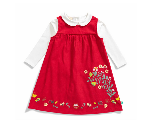 juscubs - BABY GIRLS RED EMBROIDERY PINAFORE DRESS