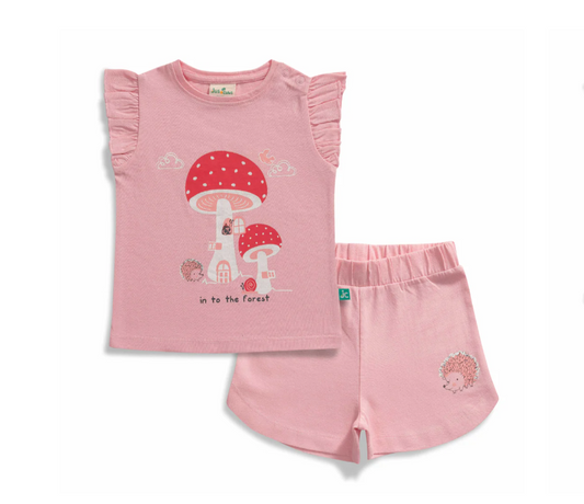 Juscubs - BABY GIRLS GRAPHIC PRINTED T SHIRT & SOLID SHORTS SET - PINK