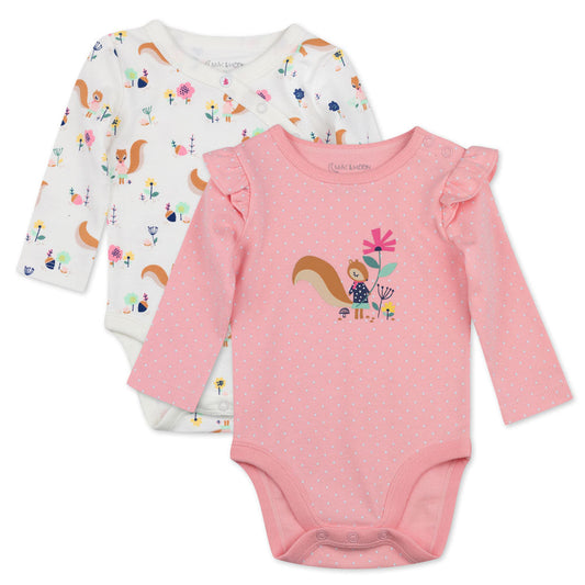 2-Pack Organic Cotton Long Sleeve Bodysuit in Squirrel Print