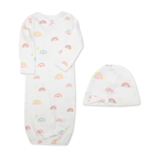 2-Piece Organic Cotton Cap & Gown Set in Rainbow Print