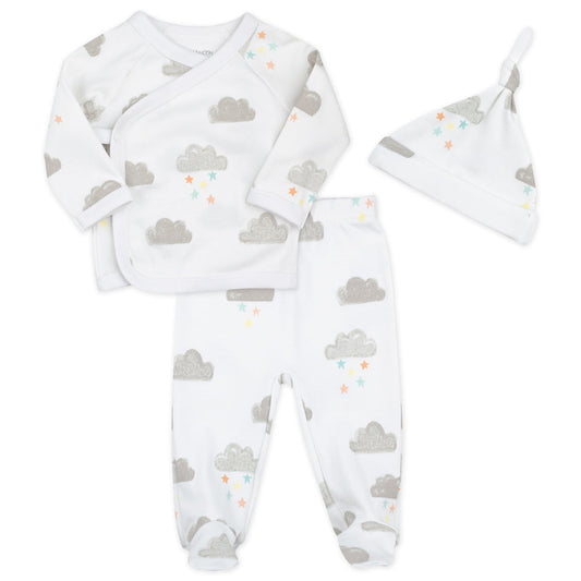 3-Piece Organic Cotton Footed Set in Cloud Print