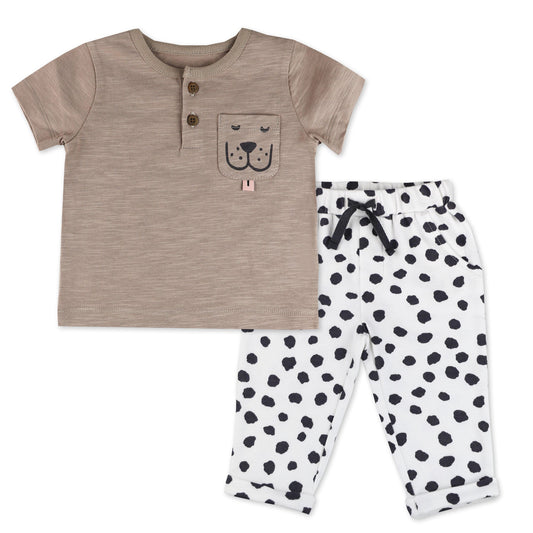 Organic Cotton 2-Piece Pant Set in Puppy Dot Print