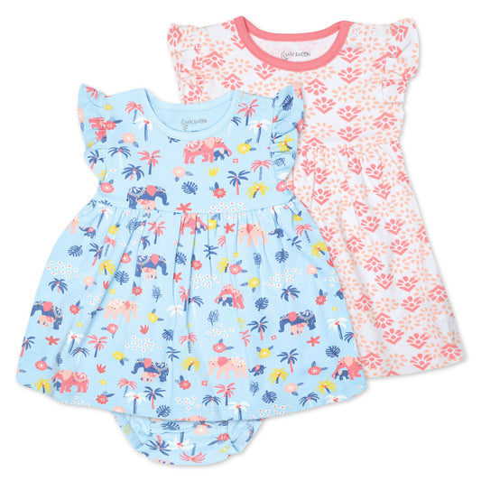 2-Pack Organic Cotton Dress Sets in Elephant Blooms Print