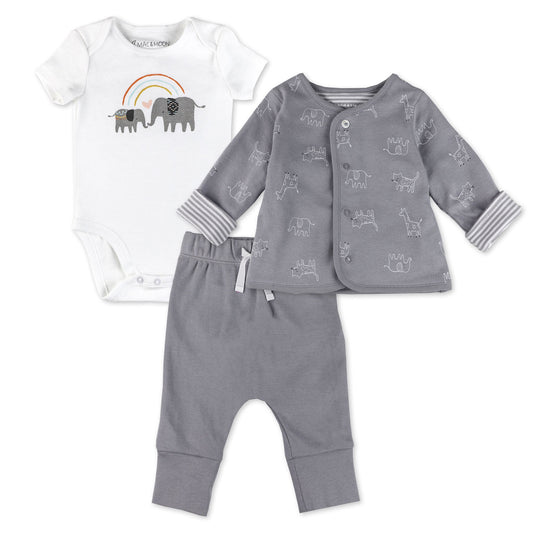 Organic Cotton 3-Piece Cardigan Set in Safari Pals Print