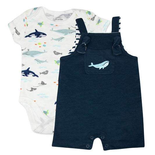 Organic Cotton 2-Piece Shortall Set in Sweet Sea Life Print