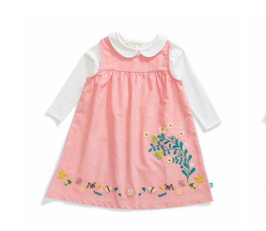 Juscubs - BABY GIRLS PINK EMBROIDERY PINAFORE