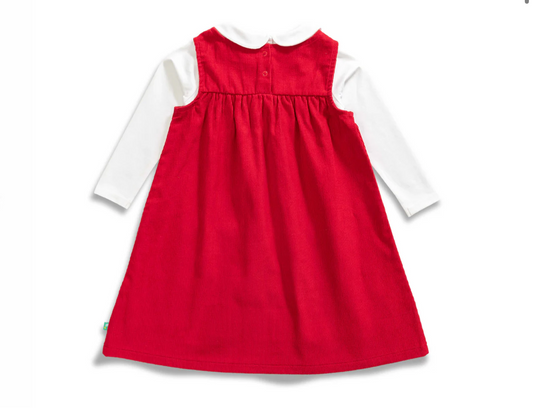 juscubs - BABY GIRLS RED EMBROIDERY PINAFORE DRESS