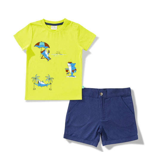Juscubs - BABY BOYS GRAPHIC PRINTED T SHIRT & SOLID SHORTS
