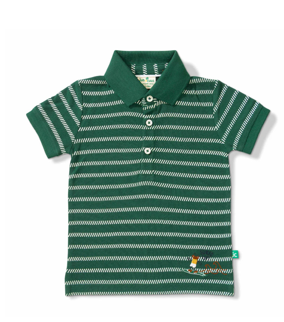 Juscubs - BABY BOYS GREEN STRIPED POLO T SHIRT