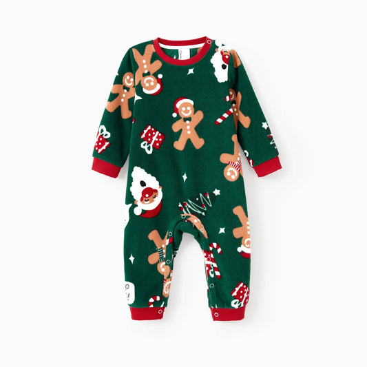 Christmas Pajamas Family Fleece Gingerbread Man with Pockets - Dark Green