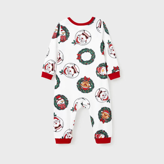 Christmas Family Matching Santa & Reindeer Wreath Pajama Sets - White