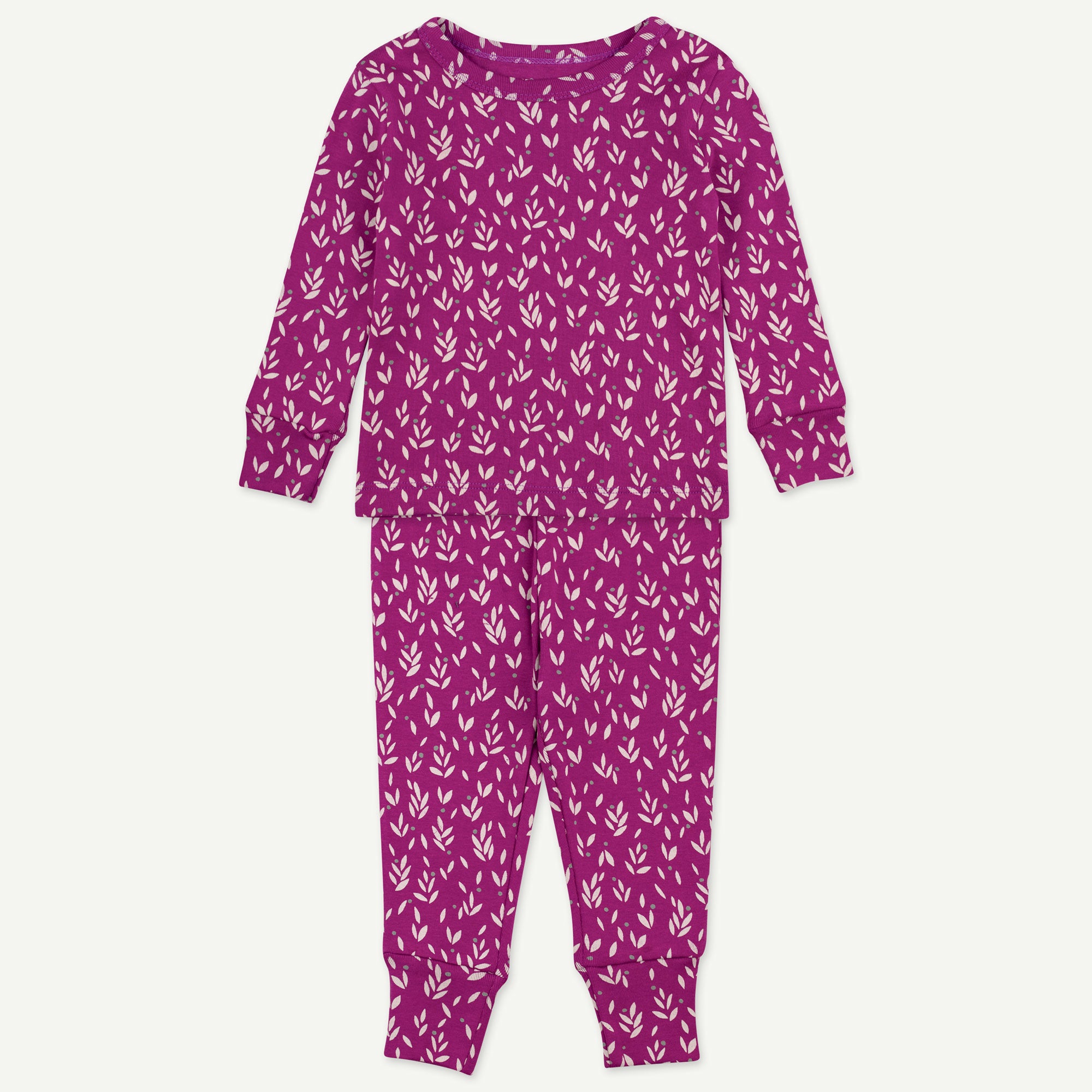 Baby Girls Organic 2 Piece Pajama in Purple Leaf Print Oliver Rain