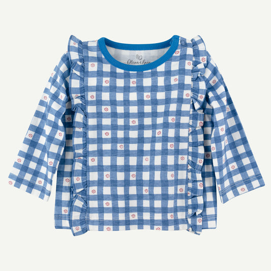 Blue Floral Check Top