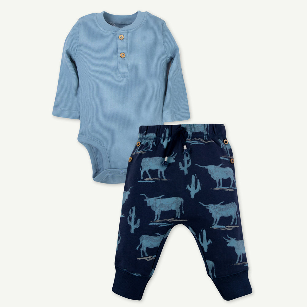 2-Piece Blue Longhorn Pant & Bodysuit Set