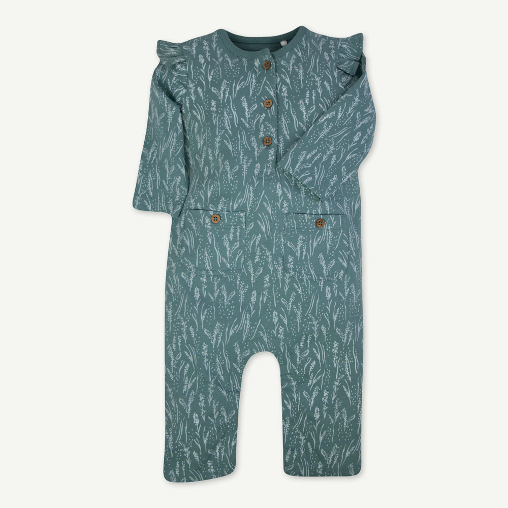 Blue Winter Floral Long Sleeve Coverall