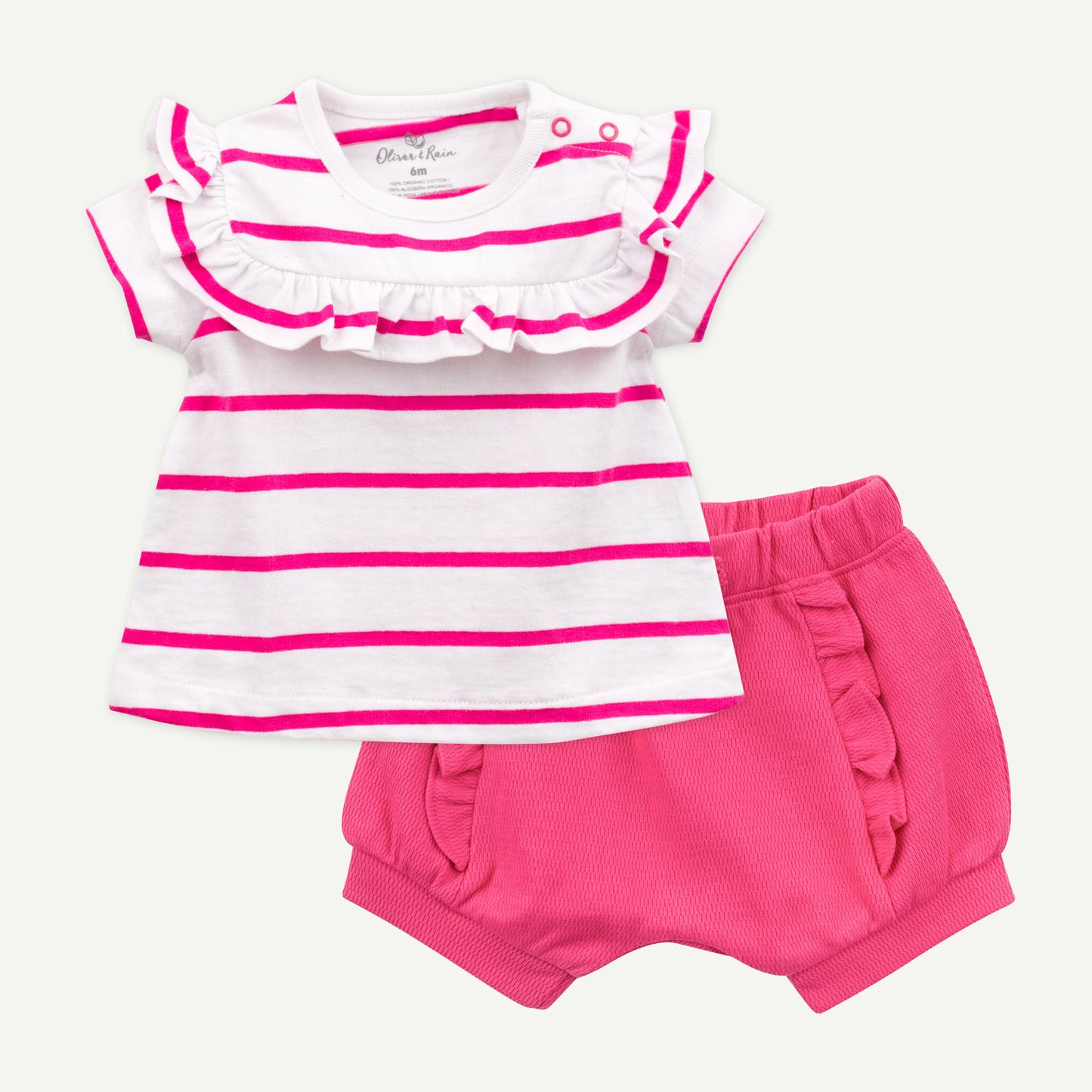 Baby Girls Organic 2-Piece Outfit in Hot Pink Stripes | Oliver & Rain