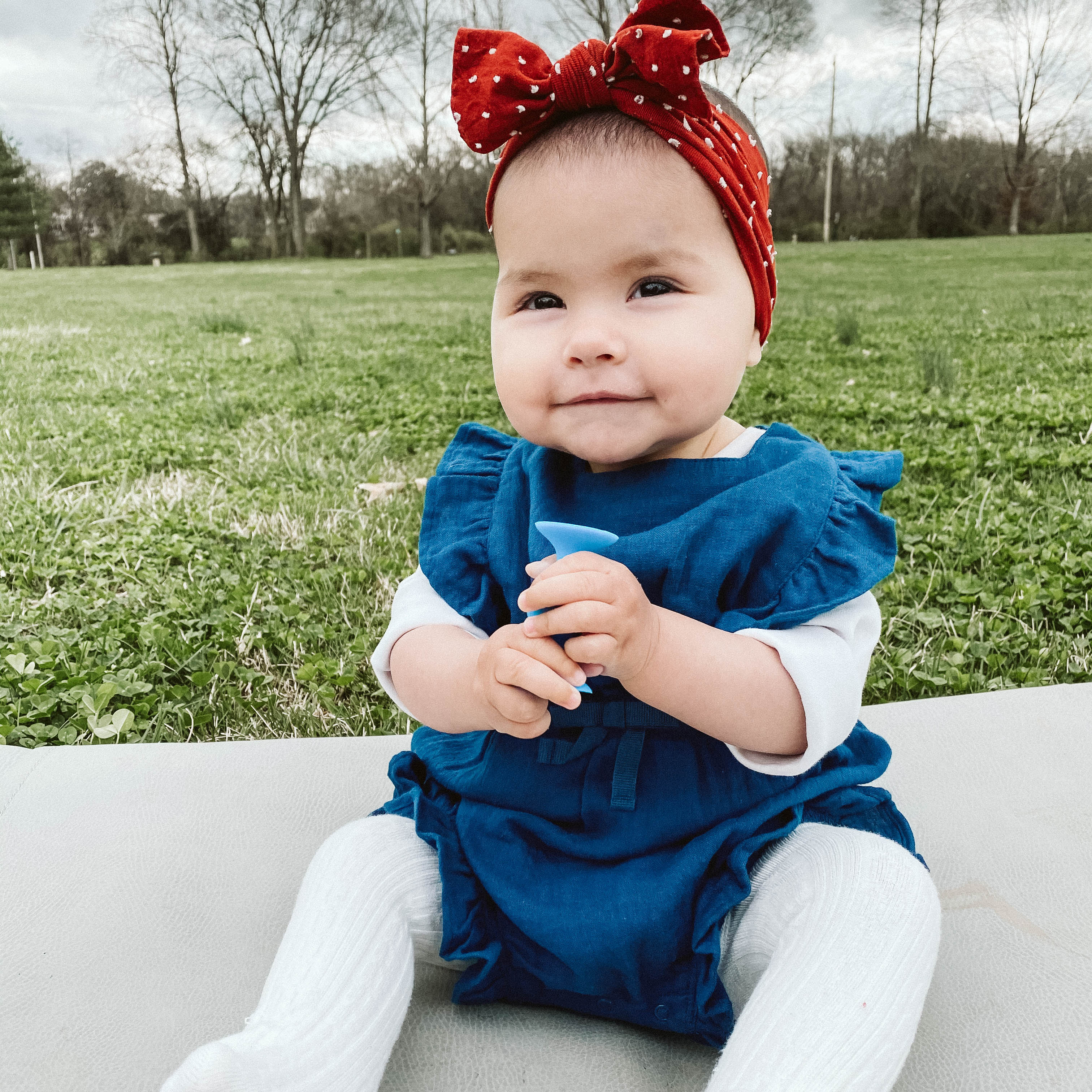 Baby Girls Organic Navy Ruffle Romper | Oliver & Rain | Oliver & Rain